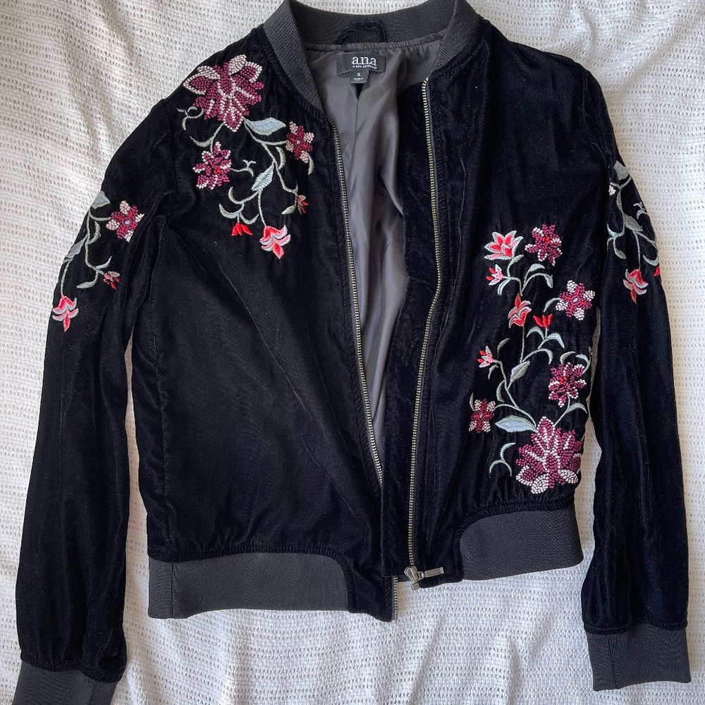 Velvet Embroidered Bomber Jacket